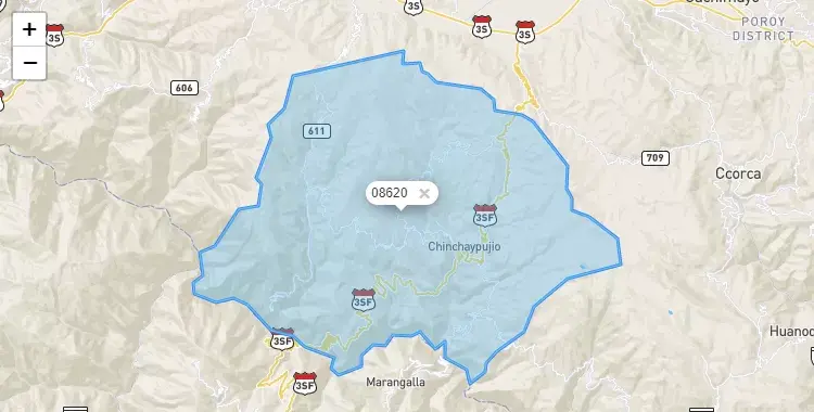 Mapa de la zona del código postal 08620 en Chinchaypujio, Cuzco