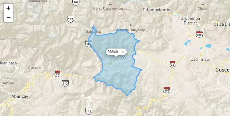 Mapa de la zona del código postal 08640 en Limatambo, Cuzco