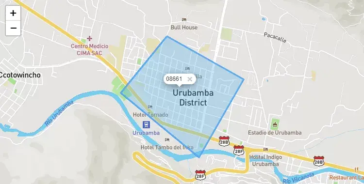 Mapa de Urubamba, capital de la provincia de Urubamba, Cuzco