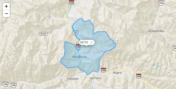 Mapa de la zona del código postal 08730 en Maranura, Cuzco