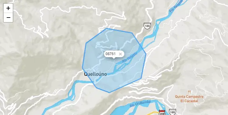 Mapa de la zona del código postal 08761 en Quellouno, Cuzco