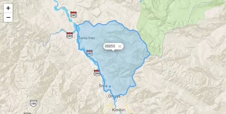 Mapa de la zona del código postal 08850 en Pichari, Cuzco