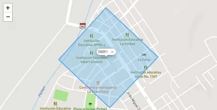 Mapa de la zona del código postal 08851 en Pichari, Cuzco
