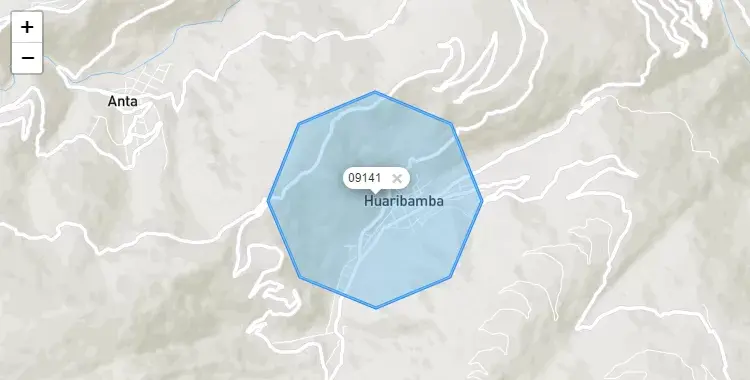 Mapa de la zona del código postal 09141 en Huaribamba, Huancavelica