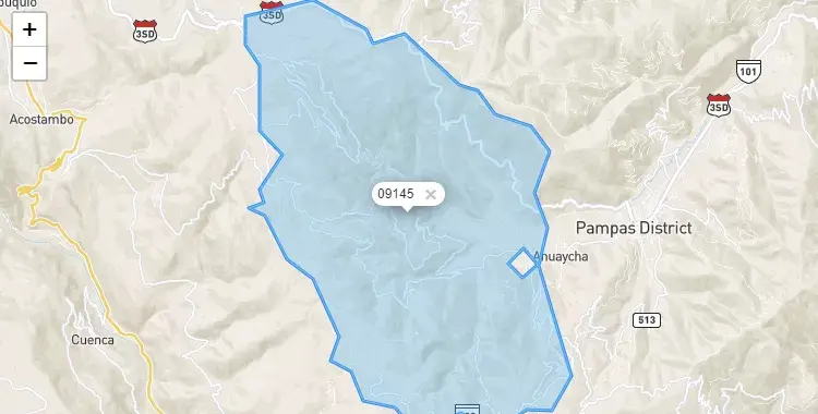 Mapa de la zona del código postal 09145 en Acraquia, Huancavelica