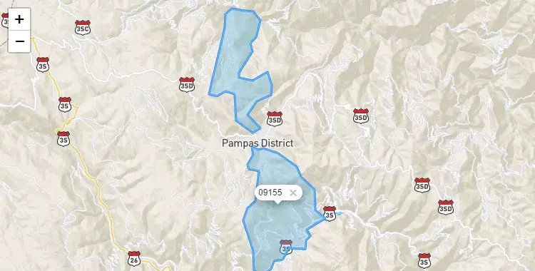 Mapa de la zona del código postal 09155 en Pampas, Huancavelica