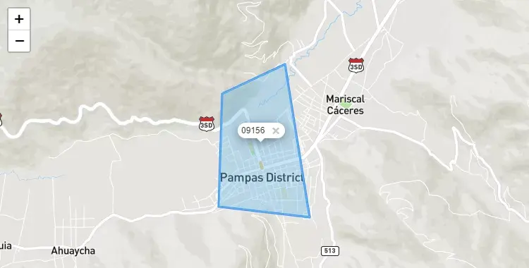 Mapa de la zona del código postal 09156 en Pampas, Huancavelica