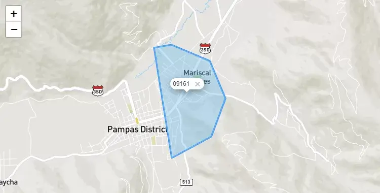 Mapa de la zona del código postal 09161 en Daniel Hernandez, Huancavelica