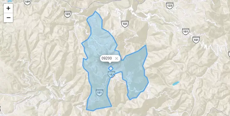 Mapa de la zona del código postal 09200 en Salcabamba, Huancavelica