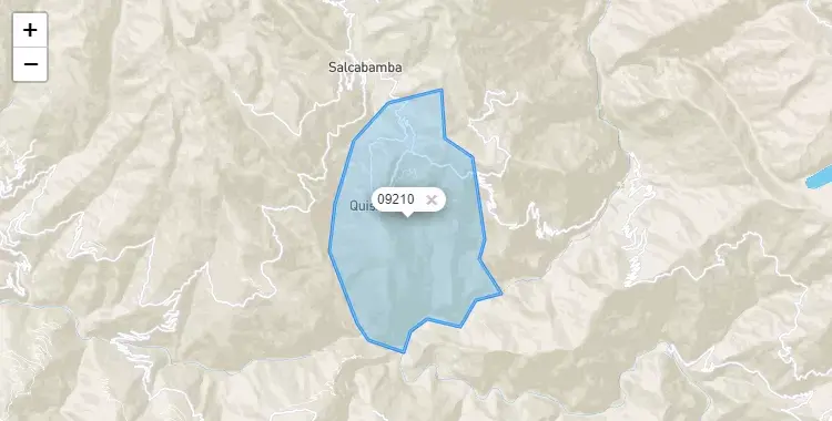 Mapa de la zona del código postal 09210 en Quishuar, Huancavelica