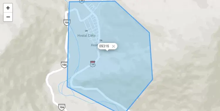 Mapa de la zona del código postal 09316 en Anco, Huancavelica