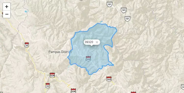 Mapa de la zona del código postal 09320 en Colcabamba, Huancavelica