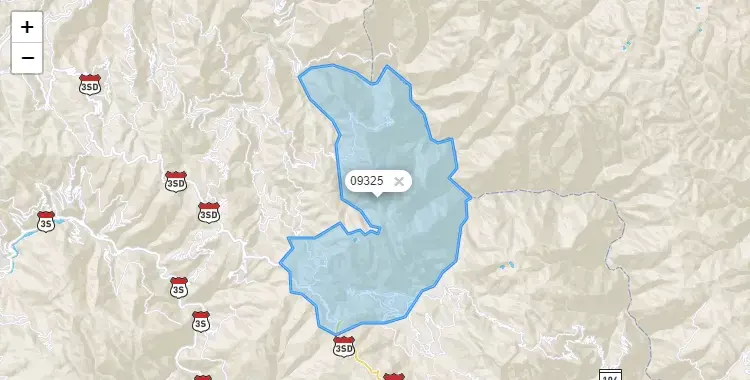 Mapa de la zona del código postal 09325 en Chinchihuasi, Huancavelica