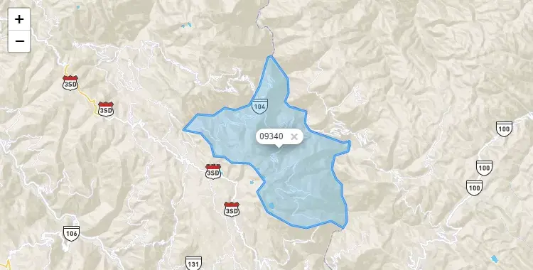 Mapa de la zona del código postal 09340 en San Pedro de Coris, Huancavelica