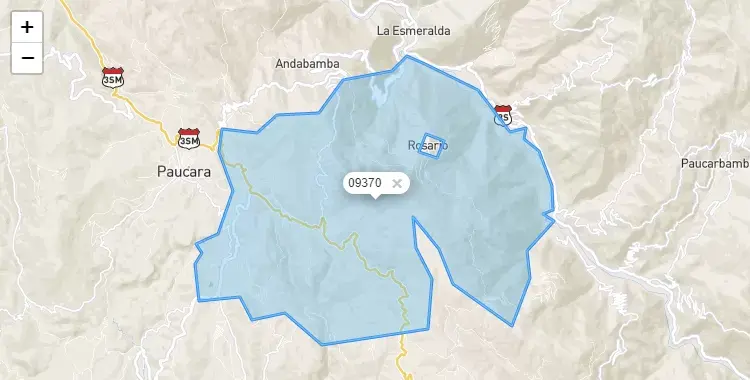 Mapa de la zona del código postal 09370 en Rosario, Huancavelica