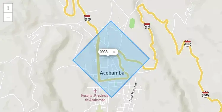 Mapa de Acobamba, capital de la provincia de Acobamba, Huancavelica