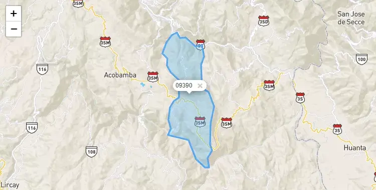 Mapa de la zona del código postal 09390 en Caja, Huancavelica