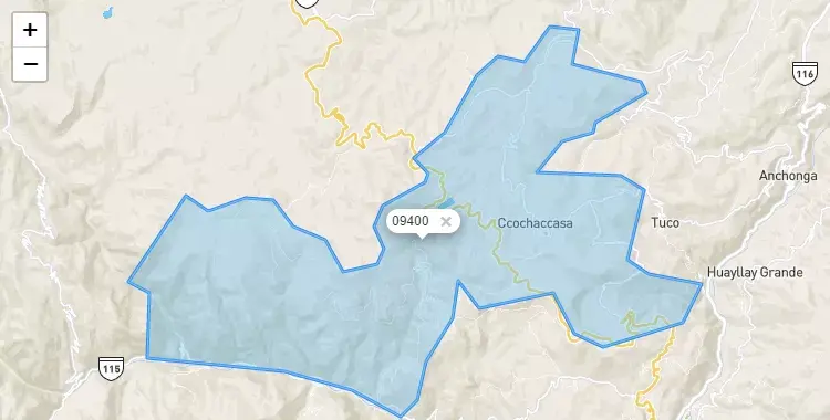Mapa de la zona del código postal 09400 en Ccochaccasa, Huancavelica