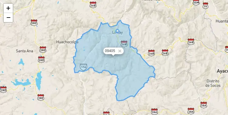 Mapa de la zona del código postal 09405 en Lircay, Huancavelica