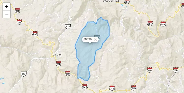 Mapa de la zona del código postal 09430 en Huanca Huanca, Huancavelica
