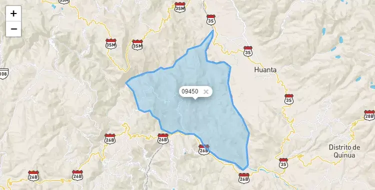 Mapa de la zona del código postal 09450 en Chincho, Huancavelica