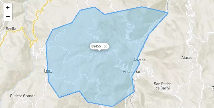 Mapa de la zona del código postal 09455 en San Antonio de Antaparco, Huancavelica