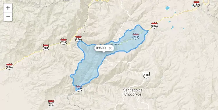 Mapa de Huaytará, capital de la provincia de Huaytara, Huancavelica