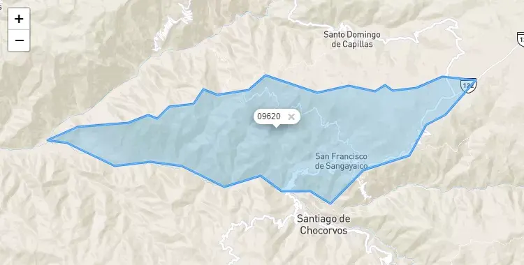 Mapa de la zona del código postal 09620 en San Francisco de Sangayaico, Huancavelica