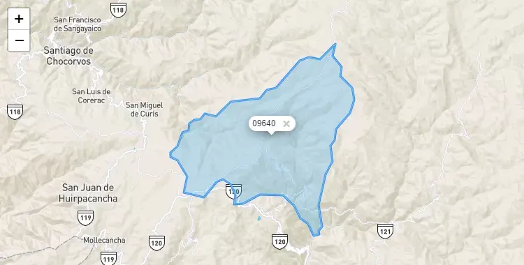 Mapa de la zona del código postal 09640 en Laramarca, Huancavelica