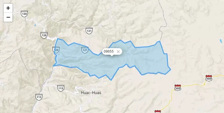 Mapa de la zona del código postal 09655 en Santiago de Quirahuara, Huancavelica