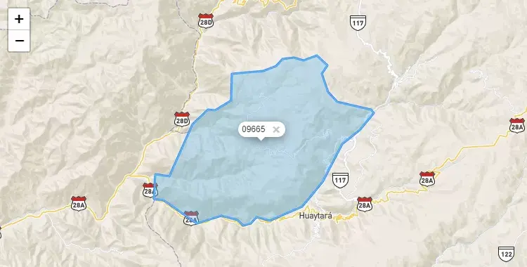 Mapa de la zona del código postal 09665 en Quito Arma, Huancavelica