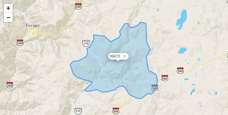 Mapa de la zona del código postal 09670 en San Antonio de Cusicancha, Huancavelica