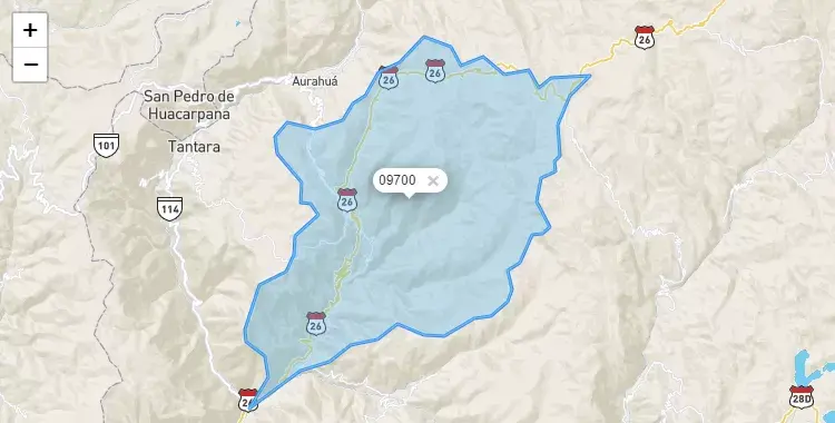 Mapa de la zona del código postal 09700 en Arma, Huancavelica