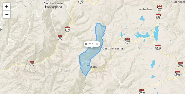 Mapa de la zona del código postal 09715 en Mollepampa, Huancavelica