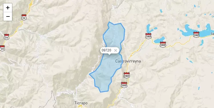 Mapa de la zona del código postal 09720 en Cocas, Huancavelica