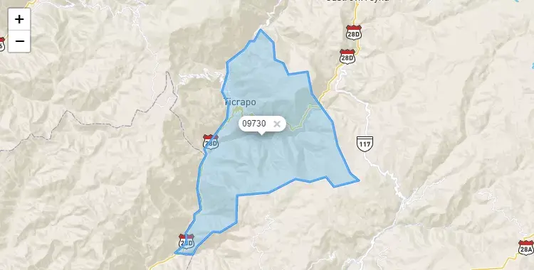 Mapa de la zona del código postal 09730 en Ticrapo, Huancavelica