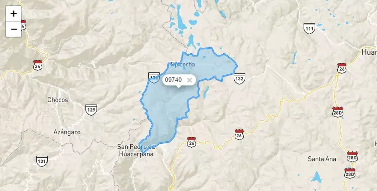 Mapa de la zona del código postal 09740 en Chupamarca, Huancavelica