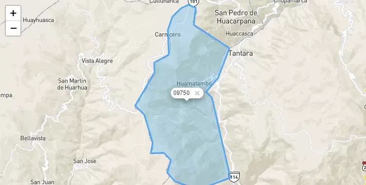 Mapa de la zona del código postal 09750 en Huamatambo, Huancavelica