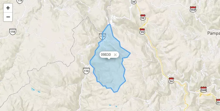 Mapa de la zona del código postal 09830 en Moya, Huancavelica