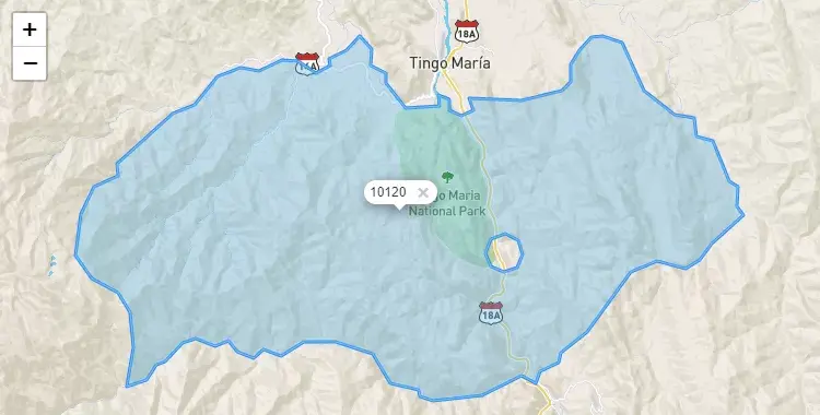 Mapa de la zona del código postal 10120 en Mariano Damaso Beraún, Huanuco