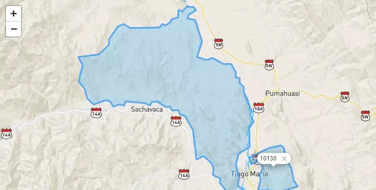 Mapa de la zona del código postal 10130 en Rupa Rupa, Huanuco