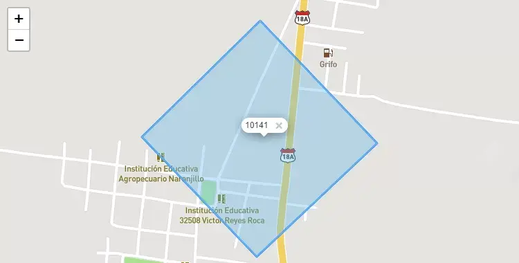 Mapa de la zona del código postal 10141 en Luyando, Huanuco