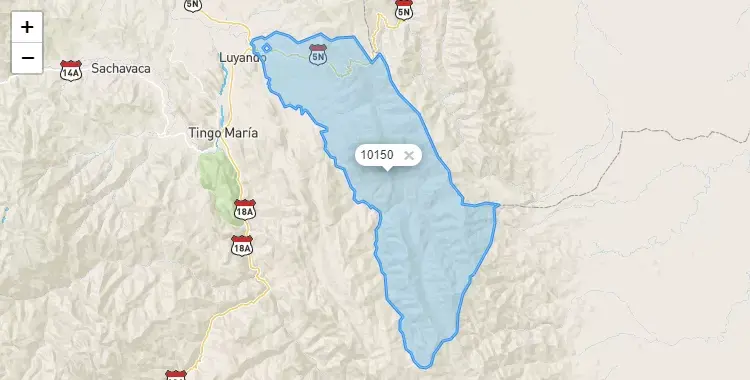 Mapa de Daniel Alomias Robles, capital de la provincia de Leoncio Prado, Huanuco