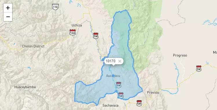 Mapa de la zona del código postal 10170 en José Crespo y Castillo, Huanuco