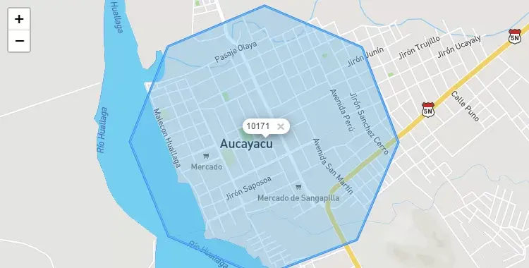 Mapa de la zona del código postal 10171 en José Crespo y Castillo, Huanuco