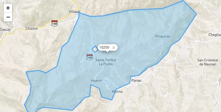 Mapa de la zona del código postal 10200 en Umari, Huanuco