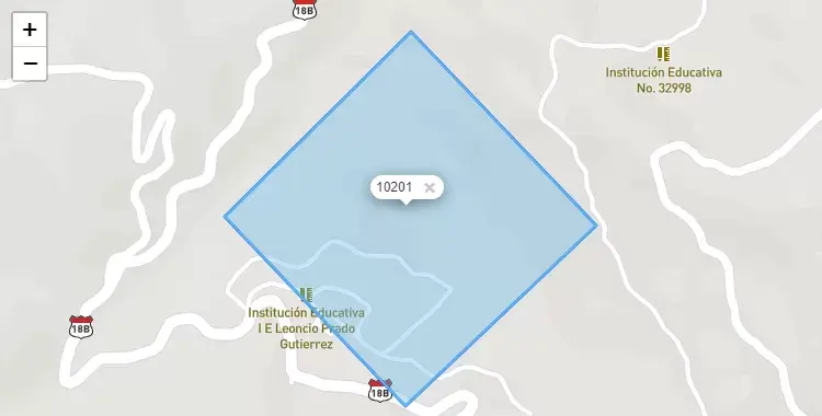 Mapa de la zona del código postal 10201 en Umari, Huanuco