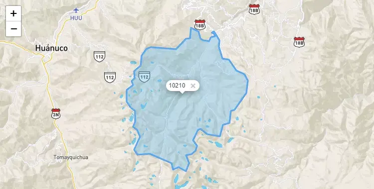 Mapa de la zona del código postal 10210 en Molino, Huanuco
