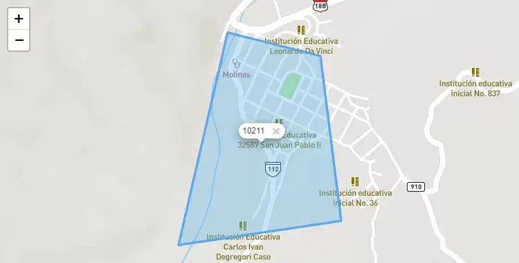 Mapa de la zona del código postal 10211 en Molino, Huanuco