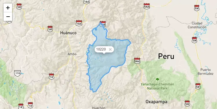 Mapa de la zona del código postal 10220 en Panao, Huanuco
